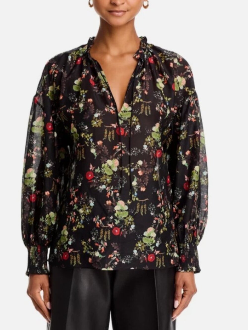 Alice and Olivia Julius Smocked Cuff Blouse MSRP $375